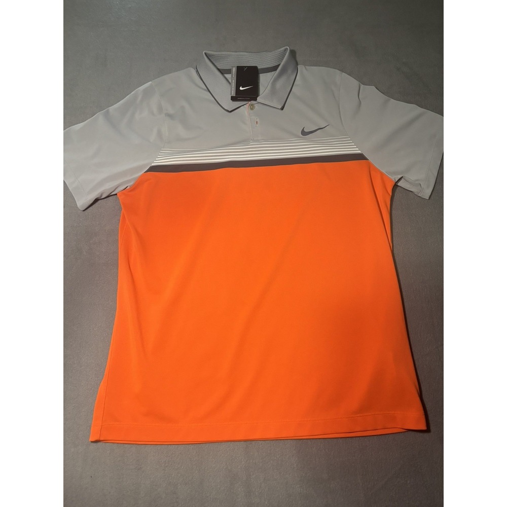 Nike Tour Performance Dri-Fit Golf Polo  Grey Orange Size L Los Angeles LA NWT